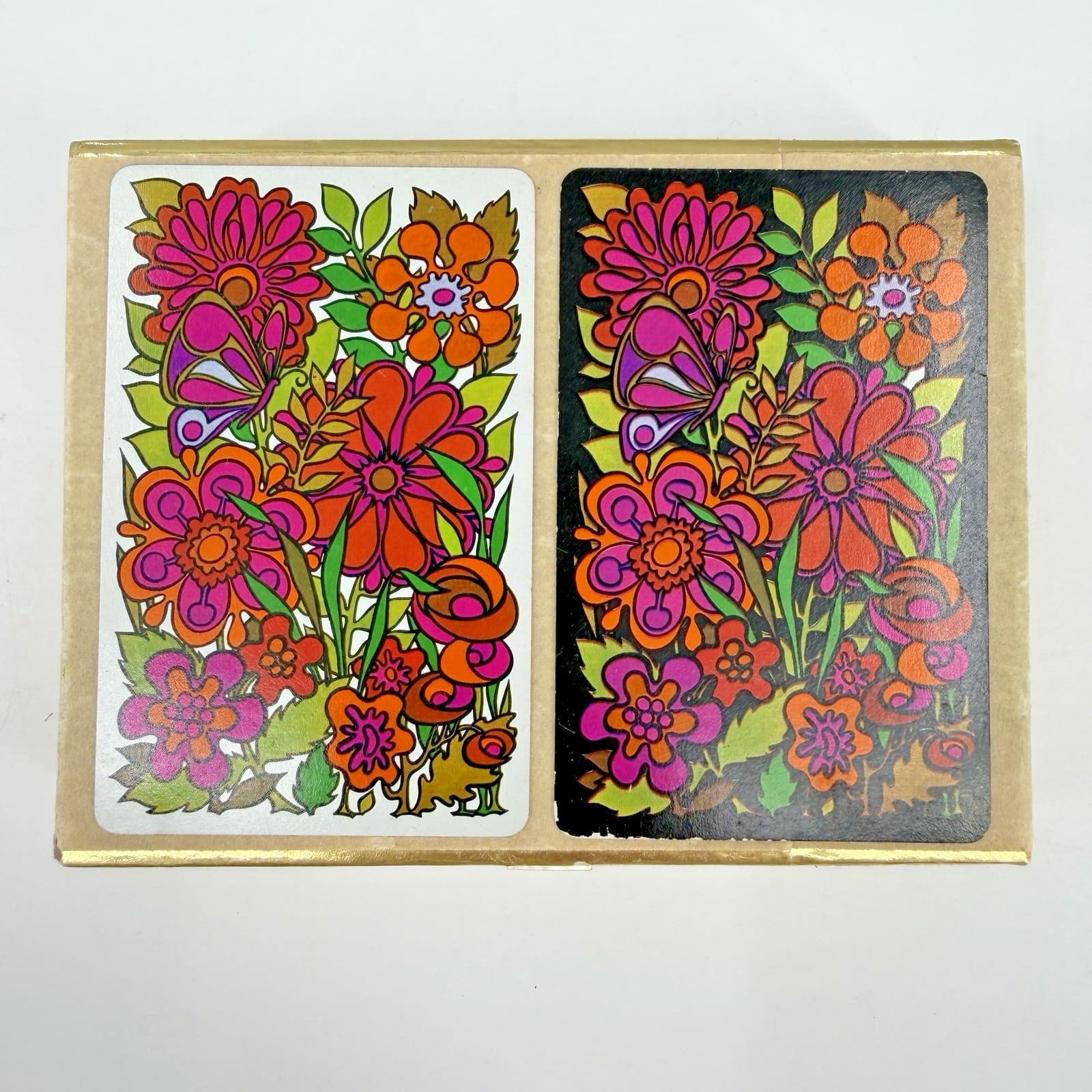 Vintage Congress Double Deck Playing Cards Floral Flowers 70's Psychedelic USA