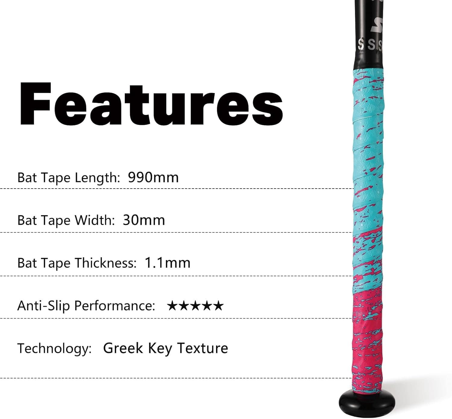 Cinta de agarre para bate de 1.1 mm texturizada con doble estampado de clave gri 4