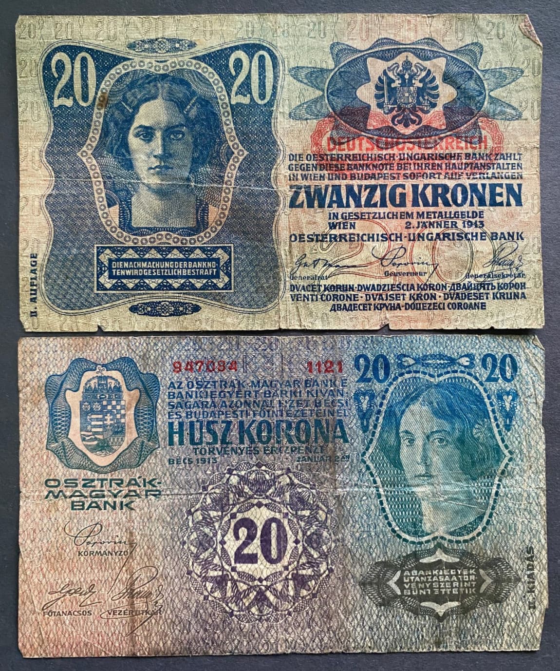 Austria 20 Krone 1913 P53 (FINE) Oesterreichisch-ungarische Bank - 100 Yrs Old