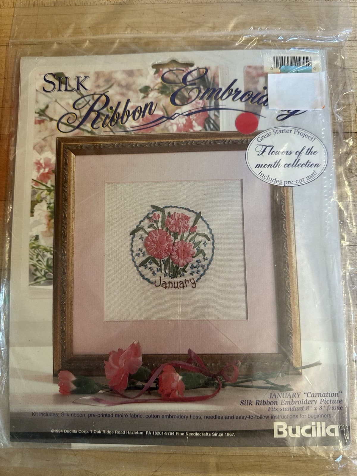 Bucilla Silk Ribbon Embroidery January Carnations 8 X 8 Kit New Sealed