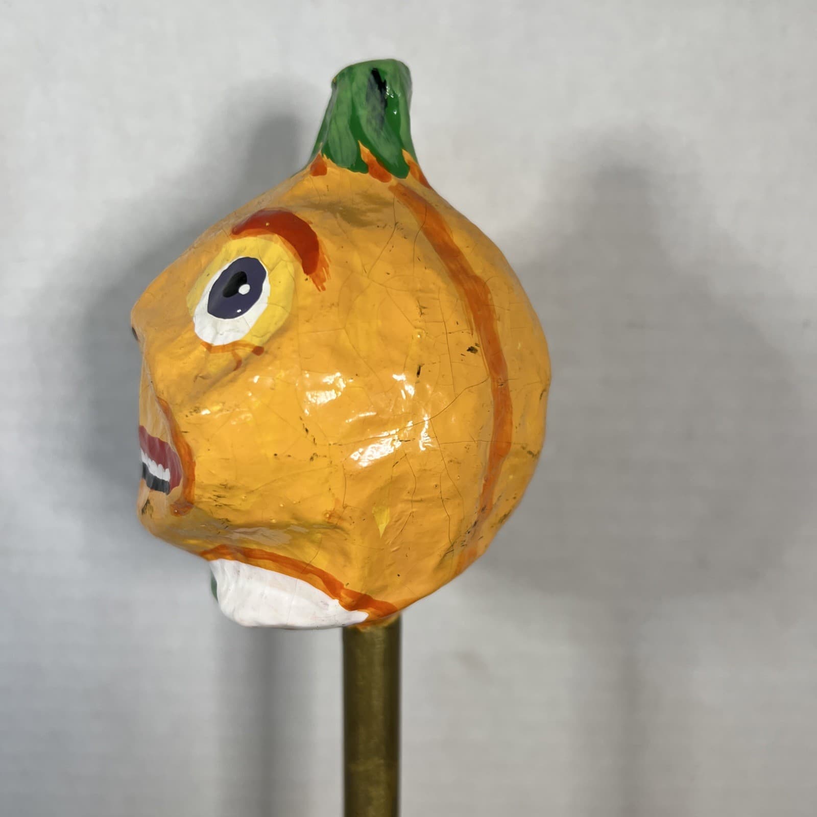 Vintage Paper Mache Pumpkin Head Day Of The Dead Folk Art Halloween Rattle 5