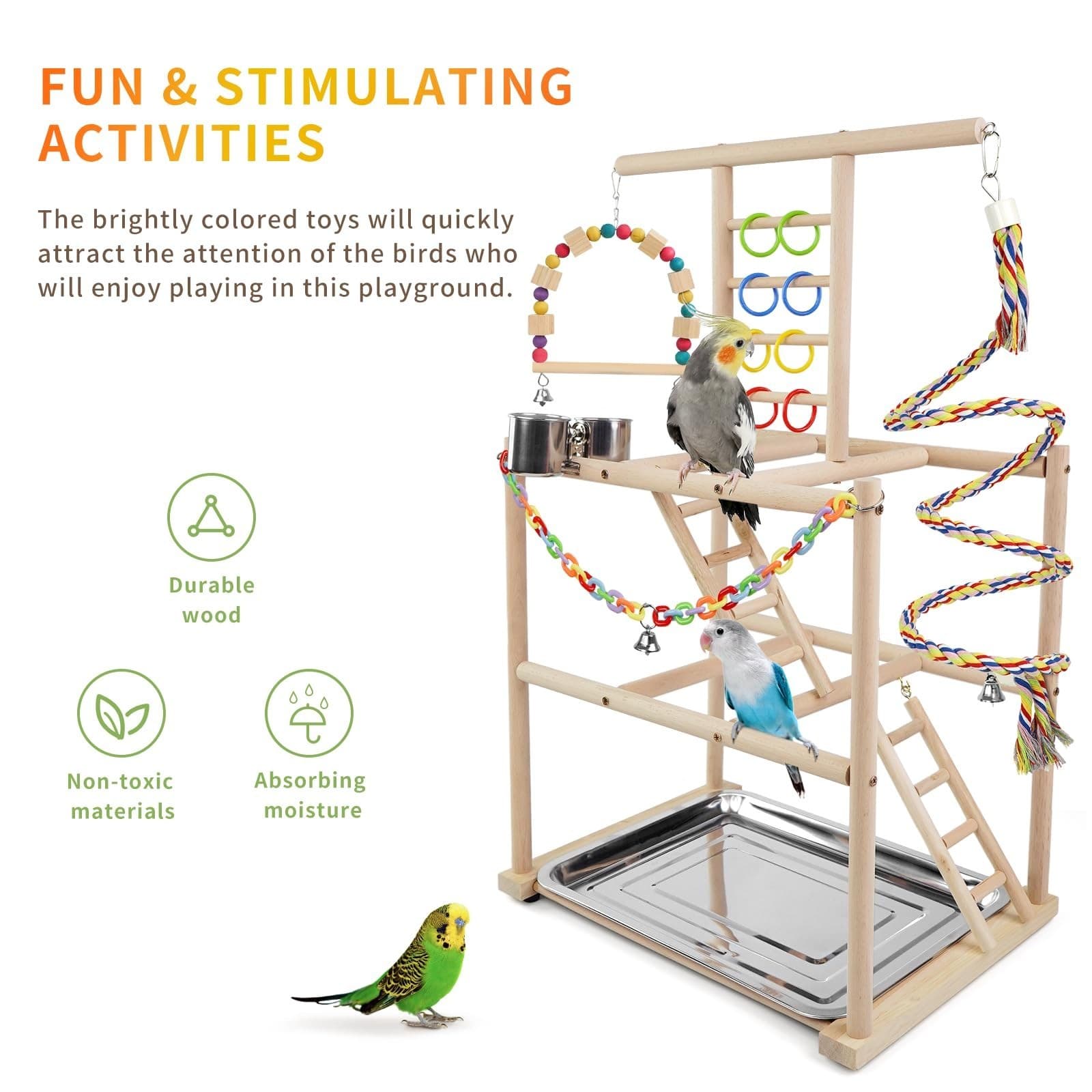 Bird Playground, Parrots Playstand for Small to Medium Birds, Perch Stand wit... 3