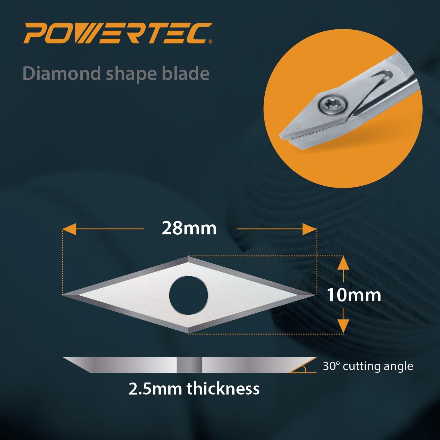 POWERTEC 4pcs Tungsten Carbide Cutter Insert Set for Wood Lathe Turning Tools 2