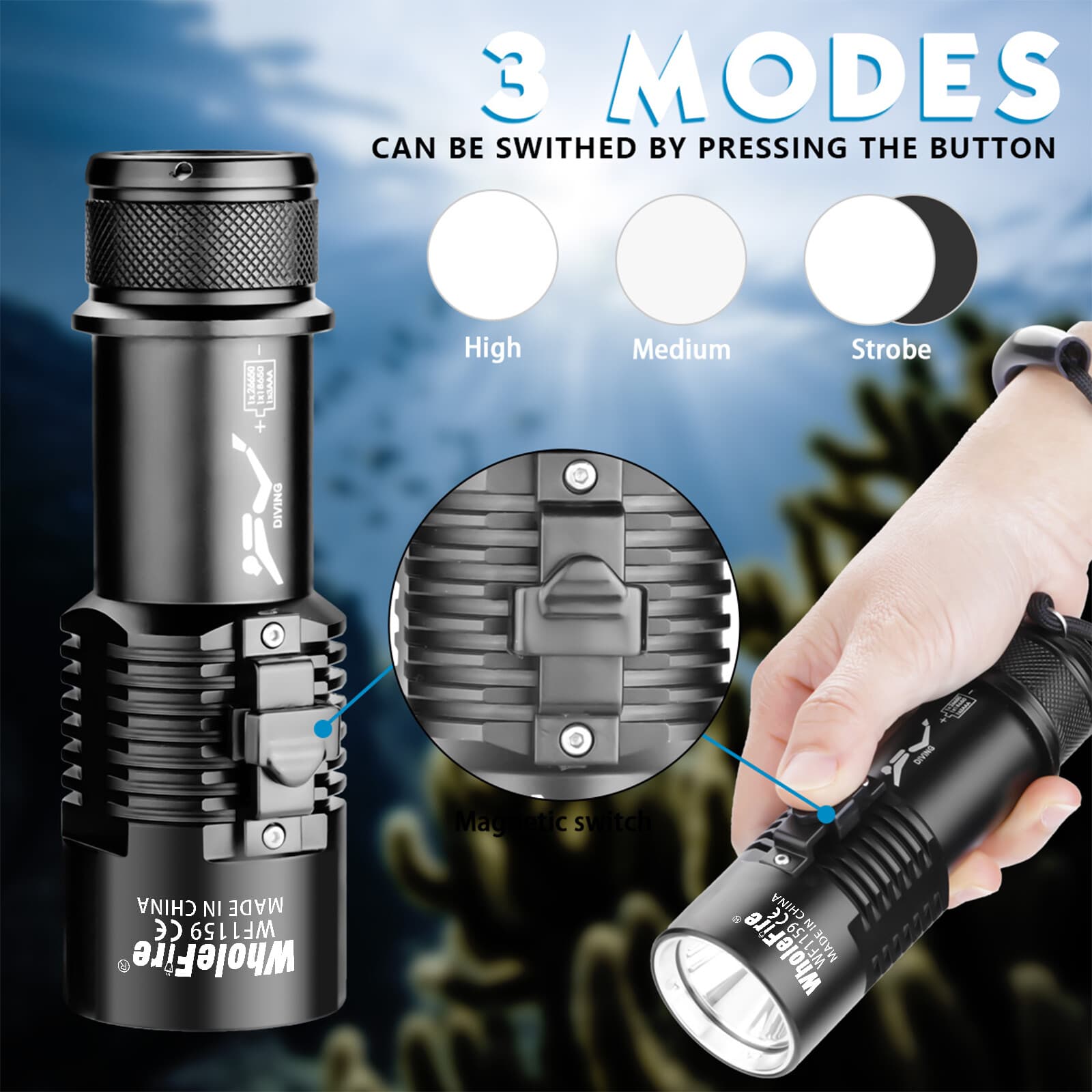 9000lm Underwater LED Diving Flashlight Waterproof Rechargeable Scuba Torch Lamp 4