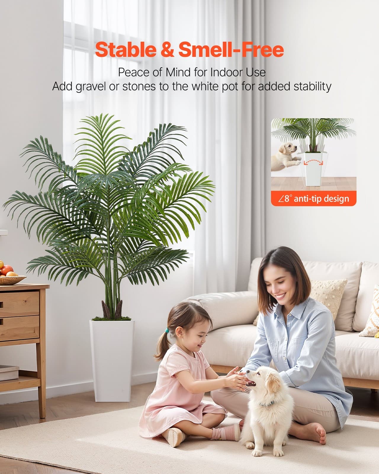 VEVOR Artificial Areca Palm Tree 5 ft,Fake Palm Tropical Plants with White Tall 3