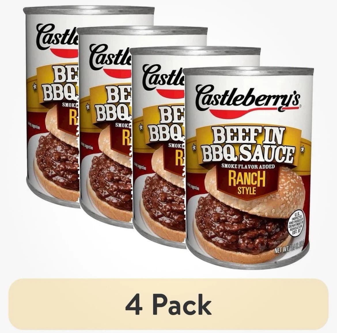 Castleberry's Beef in BBQ Sauce, Ranch Style, 10.5 oz Can - 4 Pack-FREE SHIPPING