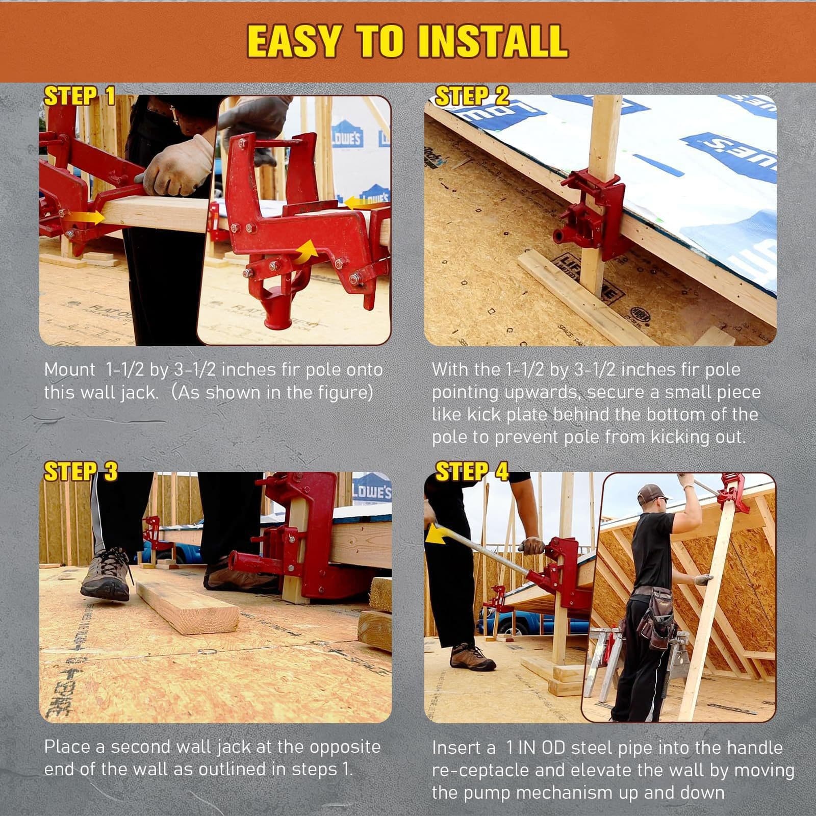 1000 lbs Wall Jack For 1-1/2 X 3-1/2 Inch Wood Poles for Lifting Beams 1 PCS 2