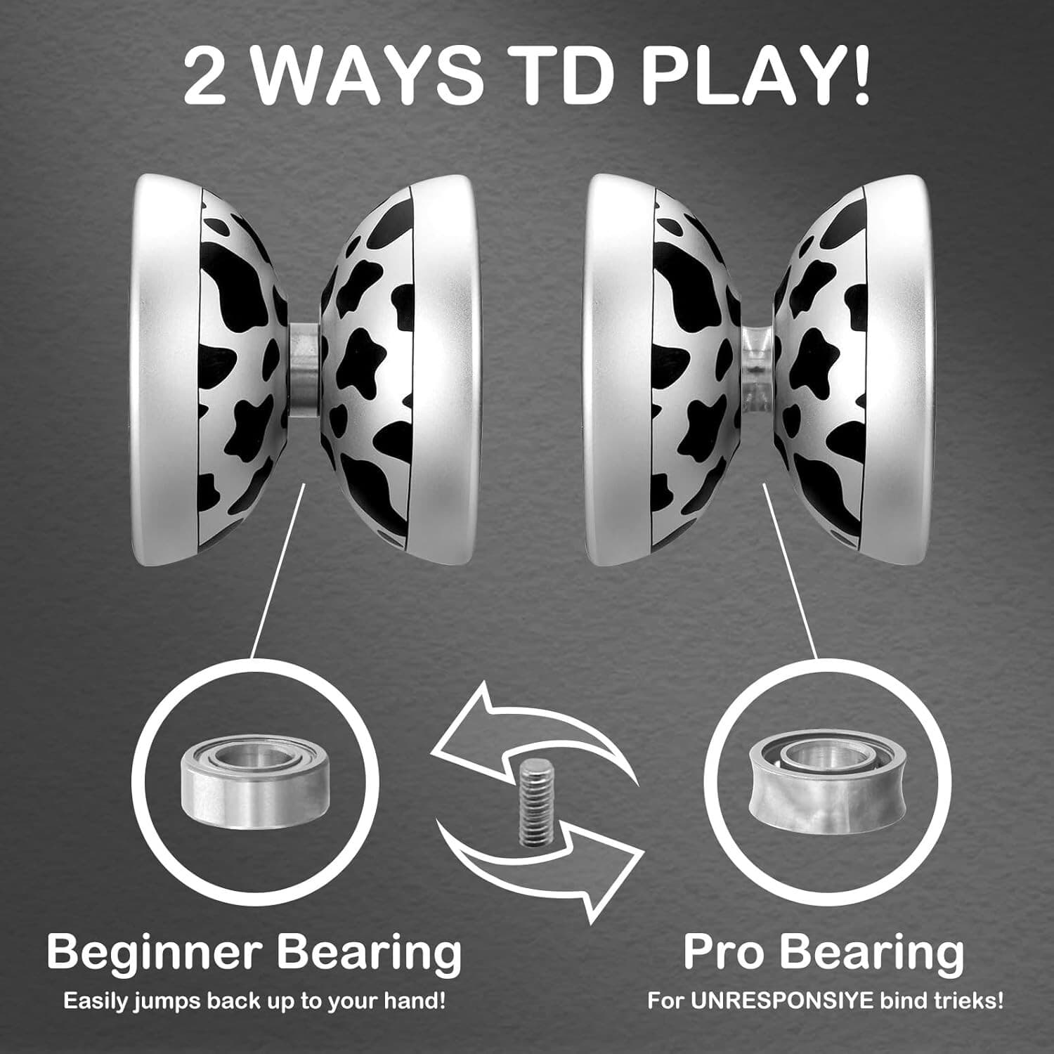 Metal Yoyo Professional, Intermediate to Advanced Trick Yoyo (Spotted Cow) 3