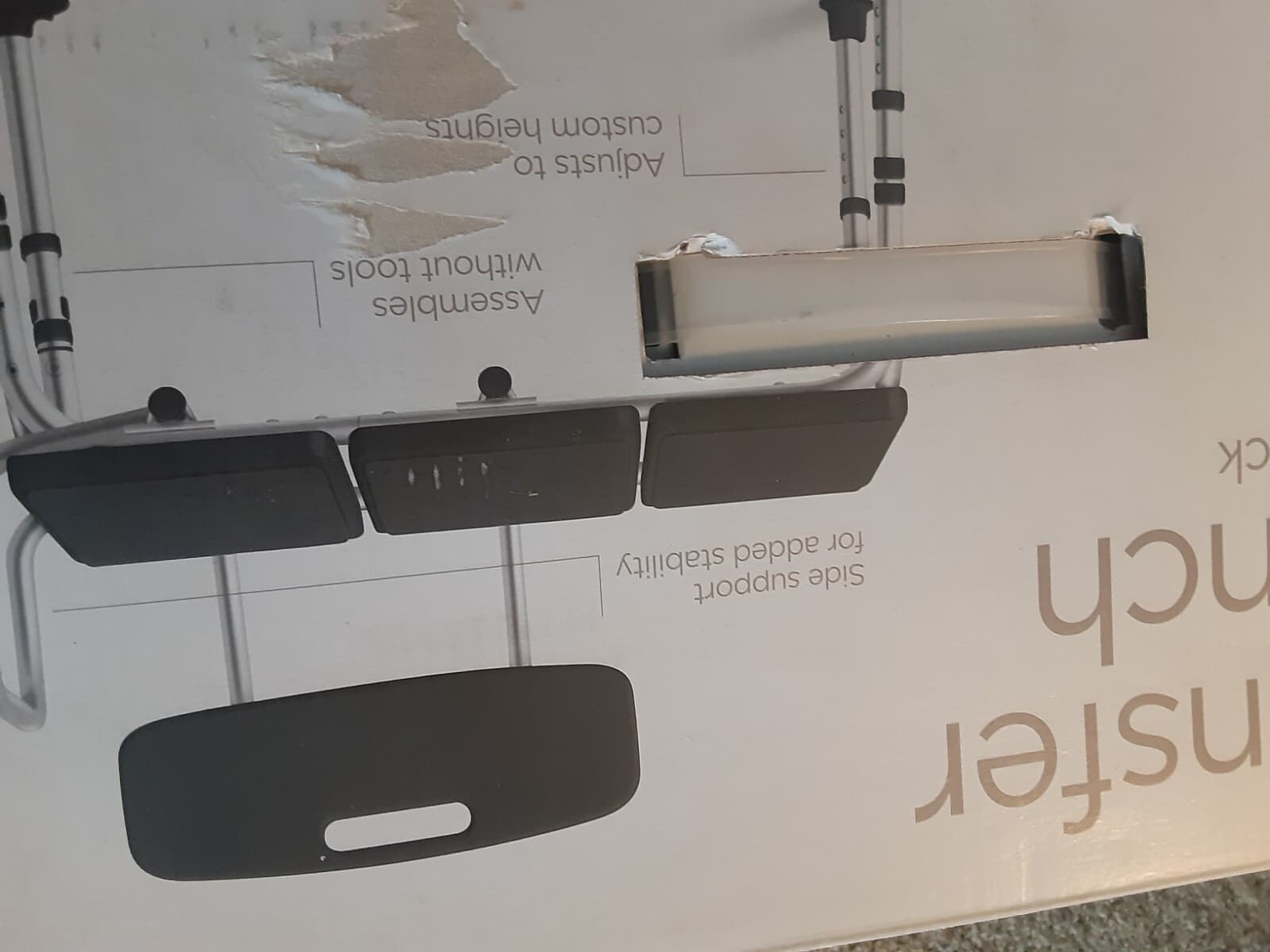 Equate Transfer Bench W/Back Rest, Shower Bench, Black, 350lb, Adjustable NIB  4