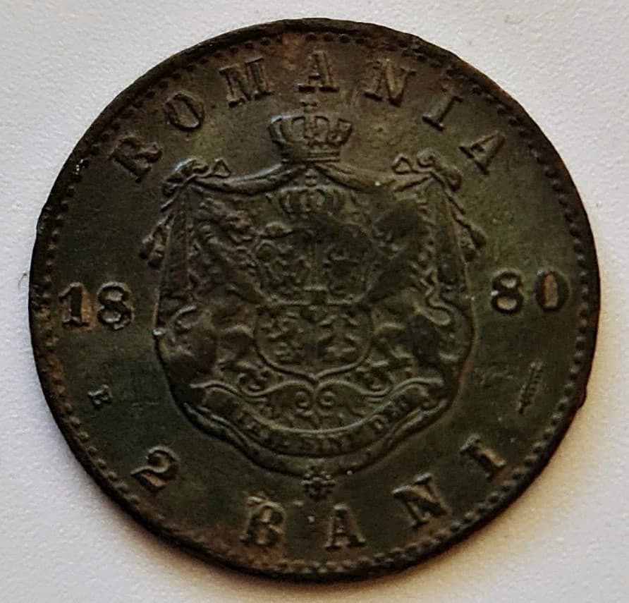 COIN AUTHENTIC ROMANIA 2 BANI 1880 CAROL I COPPER 2