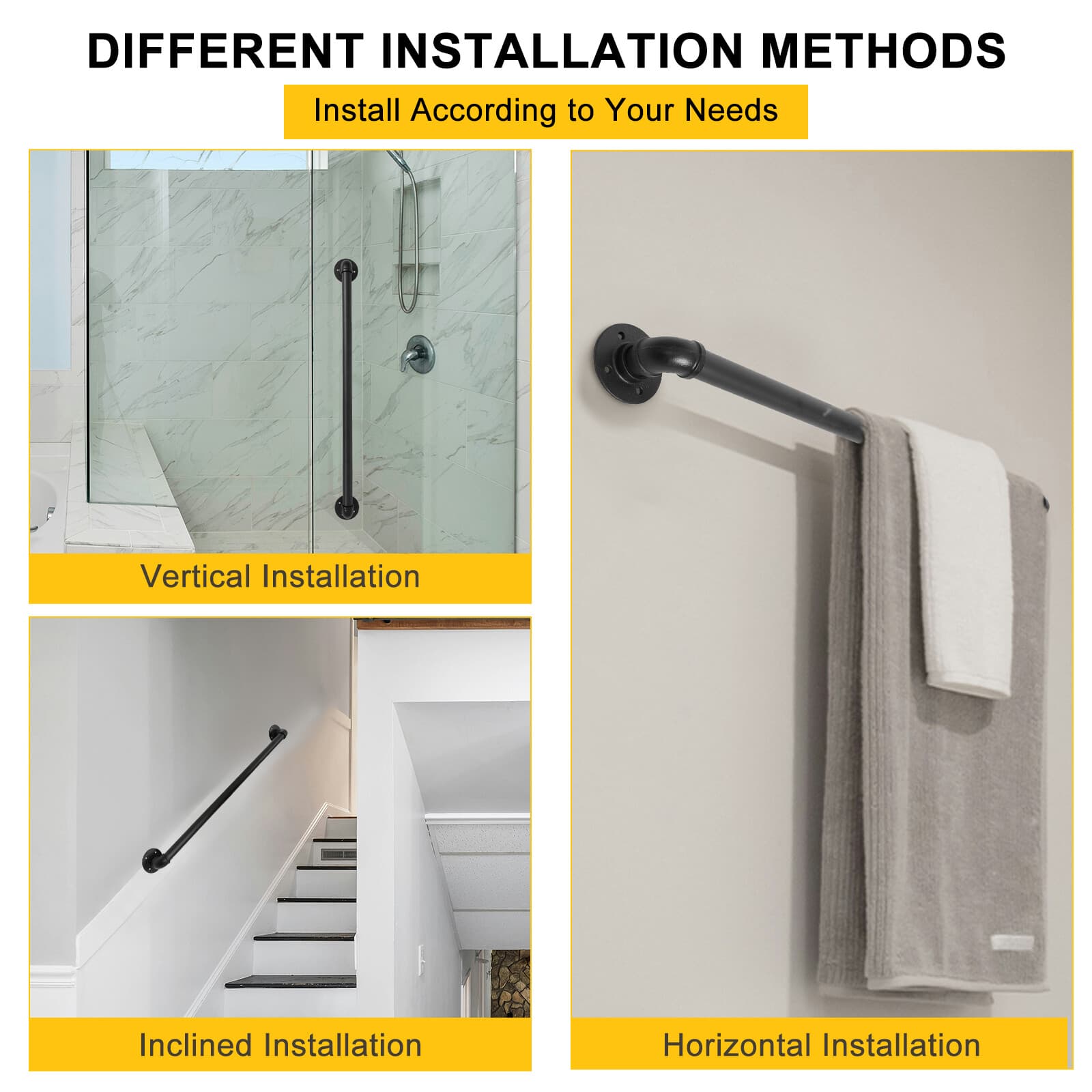 3 FT Iron Handrail for Steps Stair Railing Hand Rail Kit Black Outdoor Indoor 4