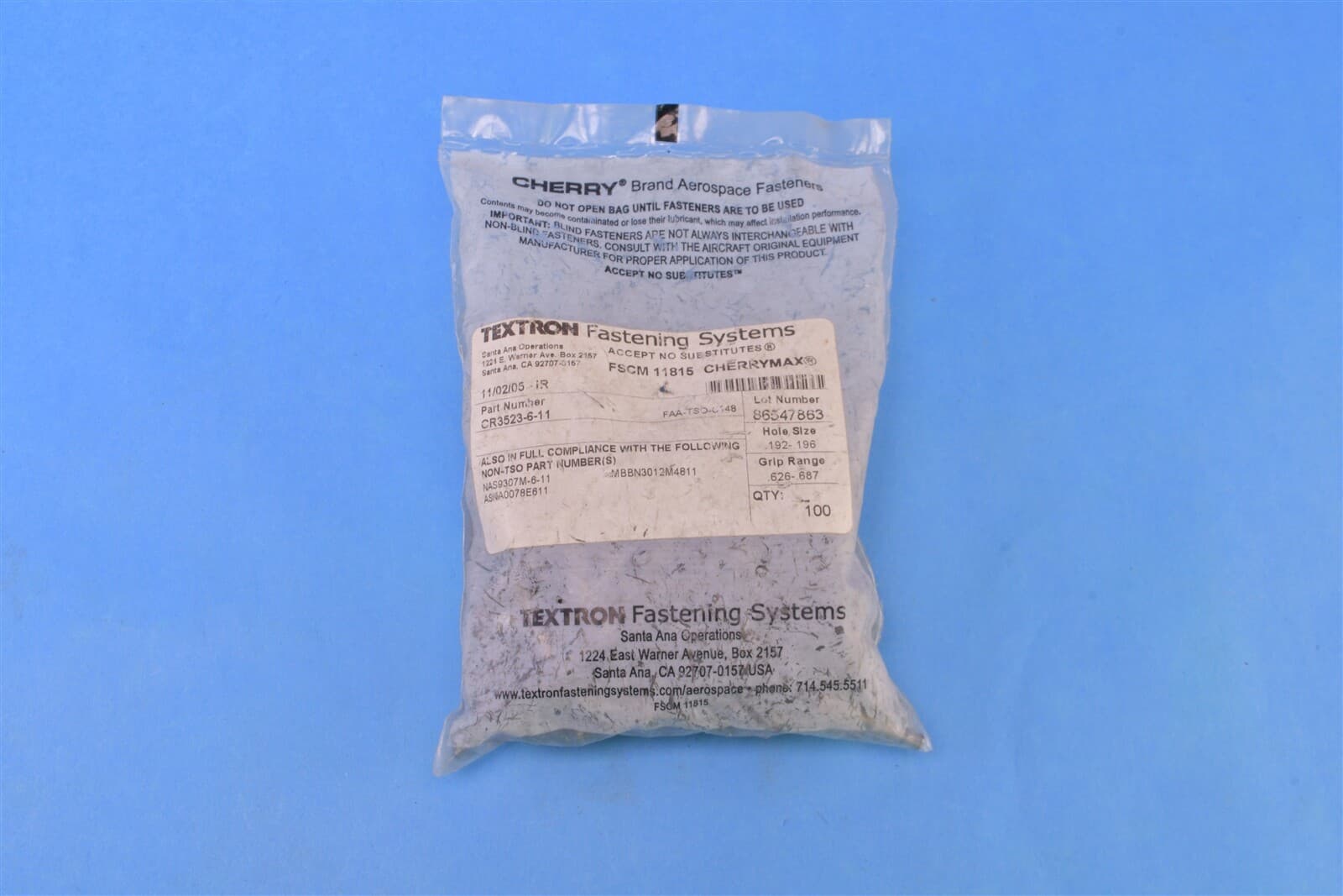 100 Textron HD 3/16 Dia,0.626 Blind Universal Titanium Rivet 5320-011528690