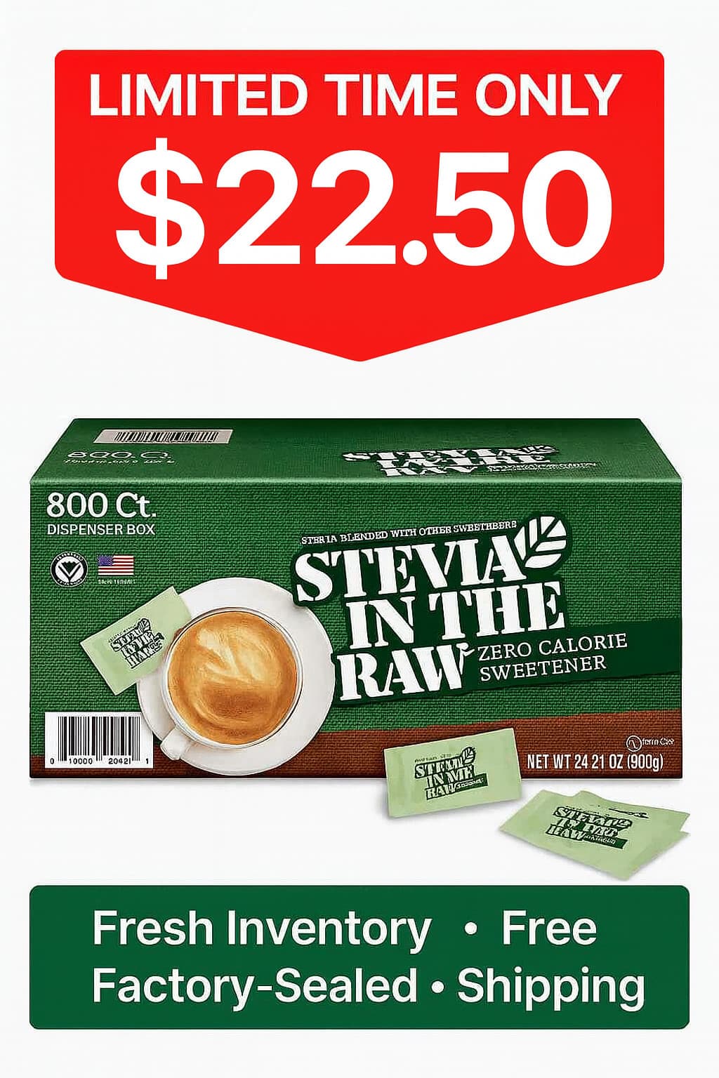 Stevia In The Raw Plant-Based Zero Calorie Sweetener Packets(800 ct.)Great Price