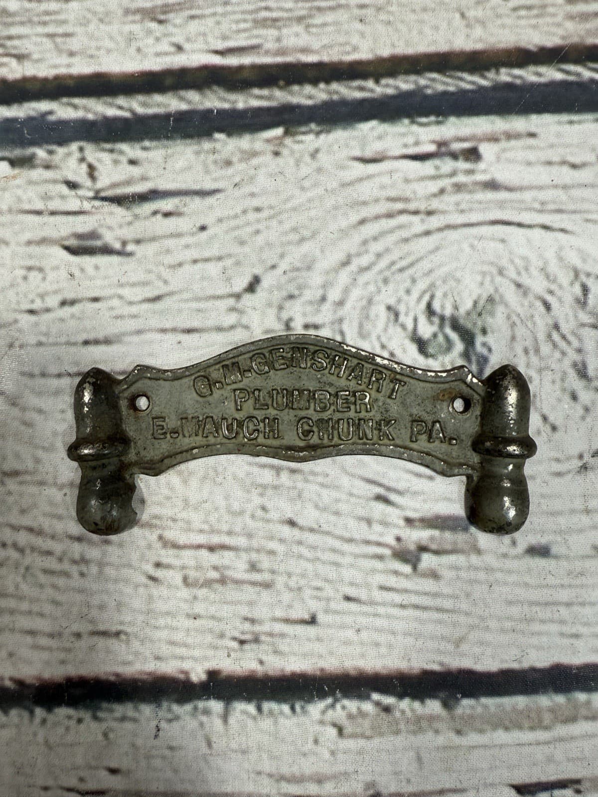 VTG G.M. Genshart Plumber East Mauch Chunk PA RARE Cast Iron Business House Sign