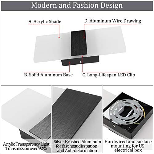  Modern Wall Sconce Dimmable Sconce Wall Lighting 12W Black Indoor 1-warm white 5