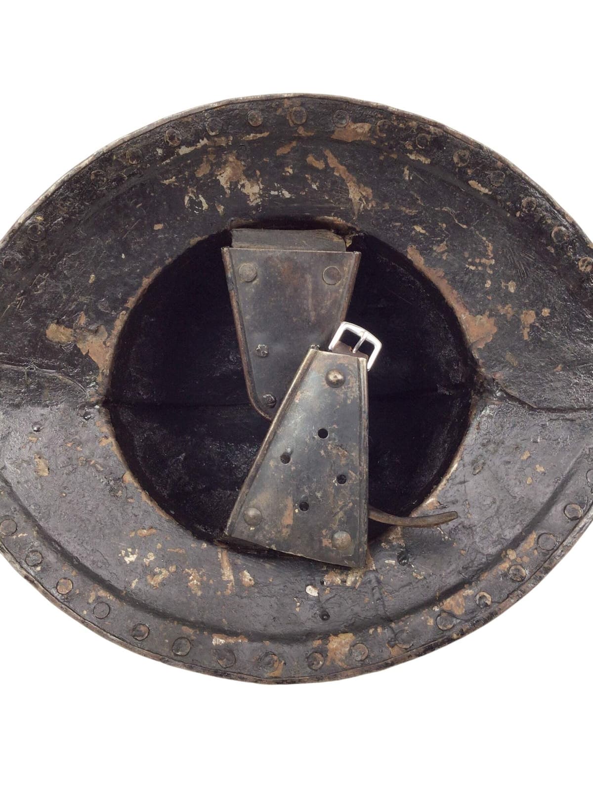 17th-Century English Civil War Pikeman's Helmet with Original Black Paint 5