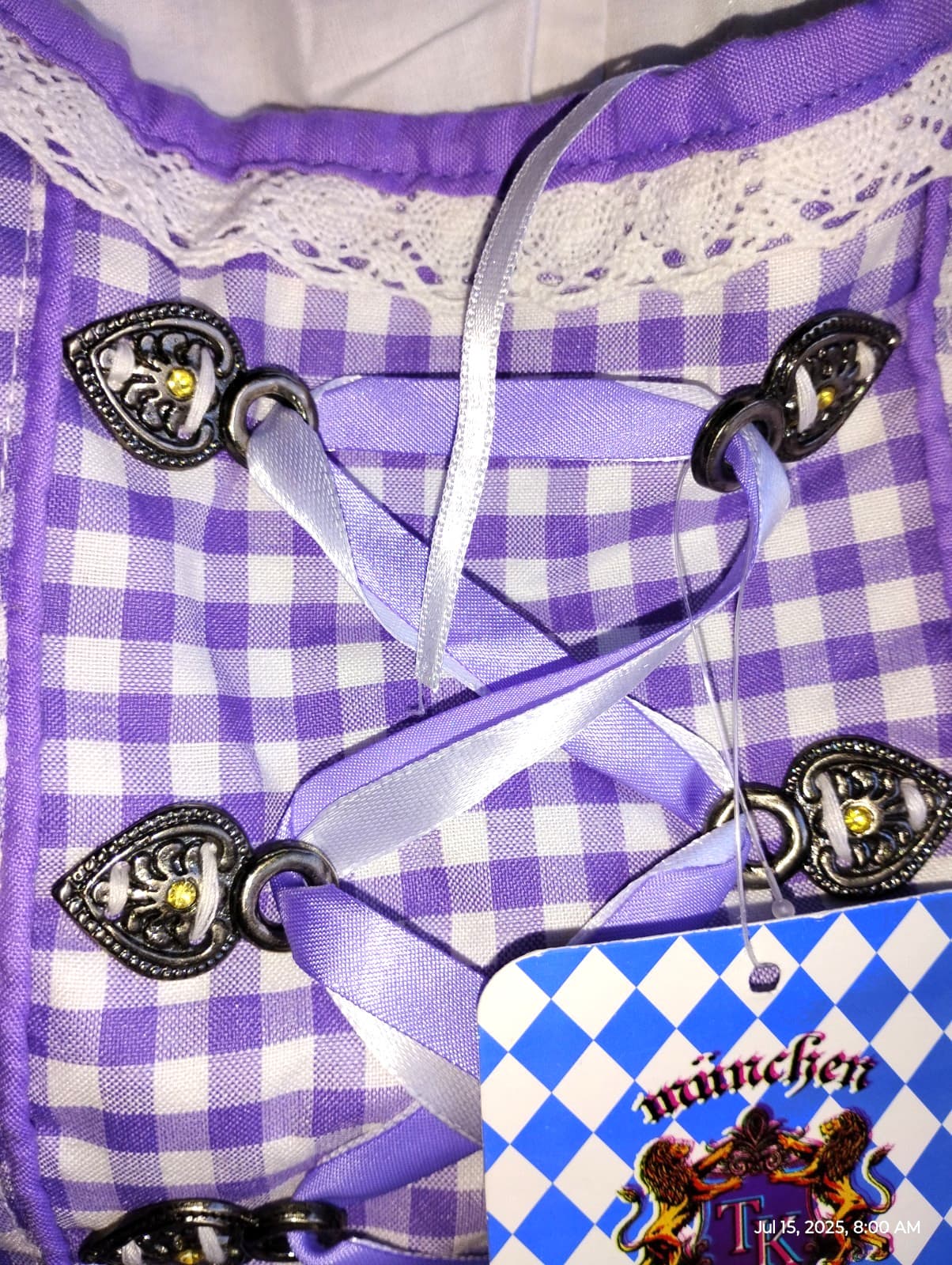 sz 2/4,waist 23".NEW!Germany,Trachten,Oktoberfest,Dirndl Dress,3-pc,Lilac, white 3