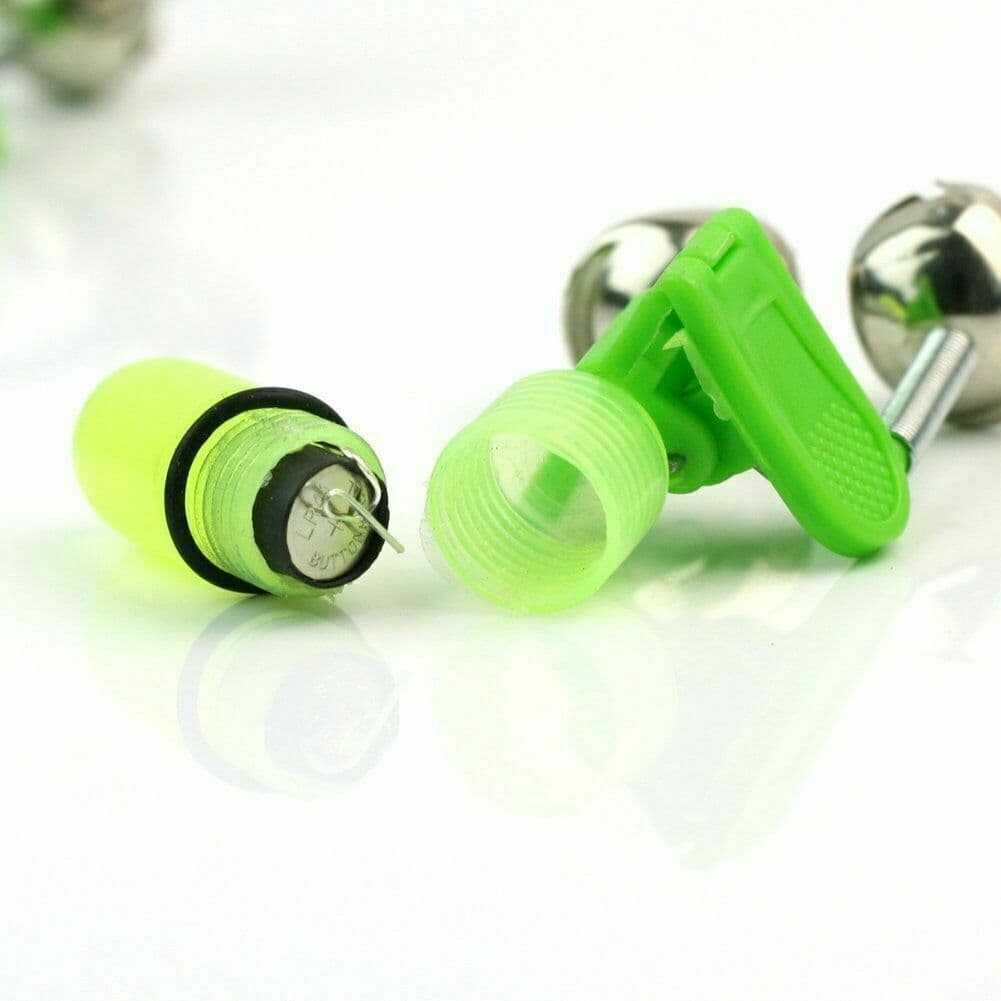 40Pack LED Night Fishing Bite Bait Alarm 2 Bells Light Rod Tip Clip Alert Ring 5