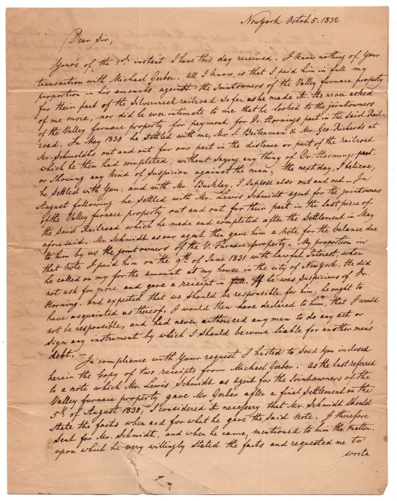 Stampless Cover / Letter 1832 Schuylkill Navigation, Silvercreek Railroad , Coal