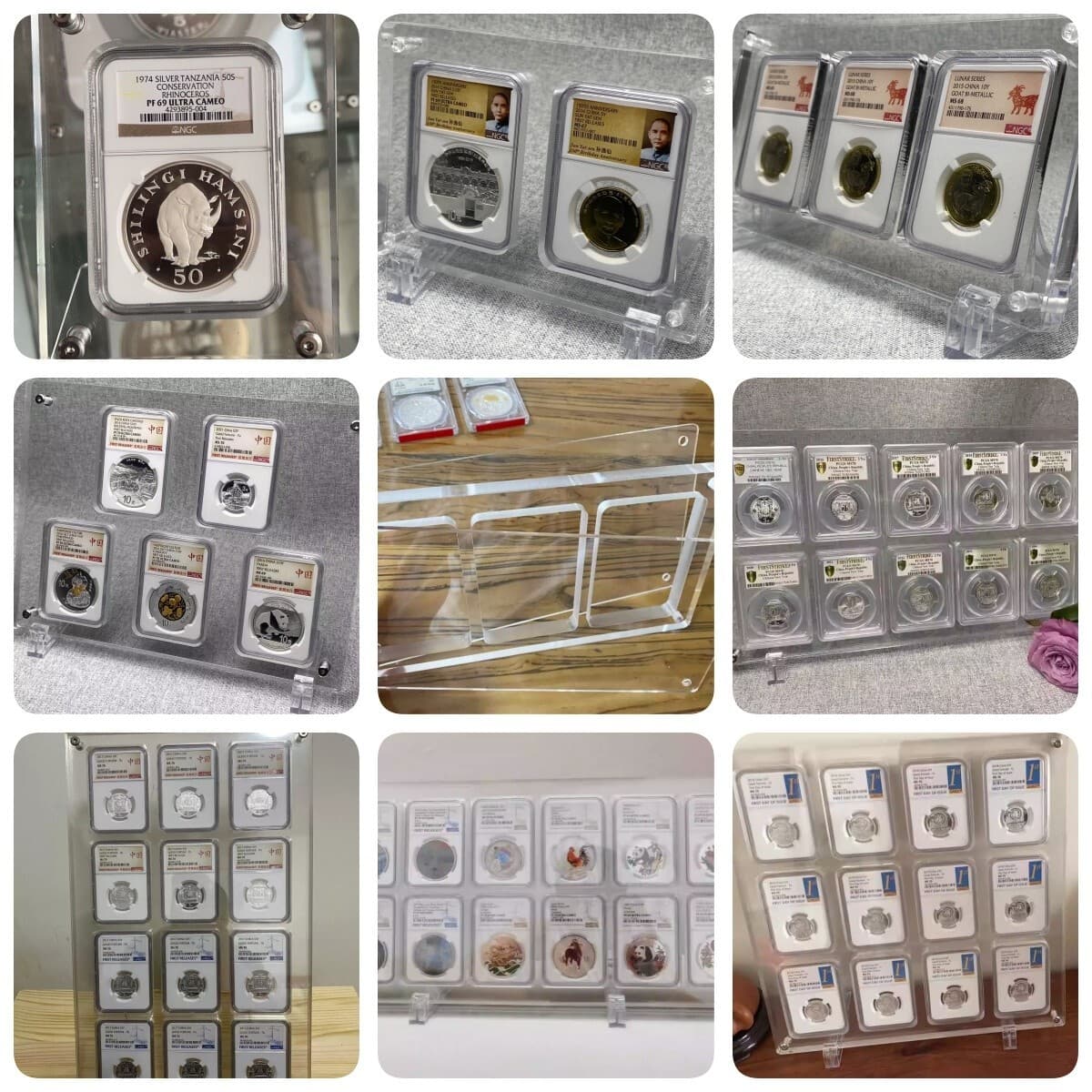 CUSTOMIZE Crystal Acrylic Wall Display Frame For ANACS/NGC/PCGS Coin Slab Holder 2