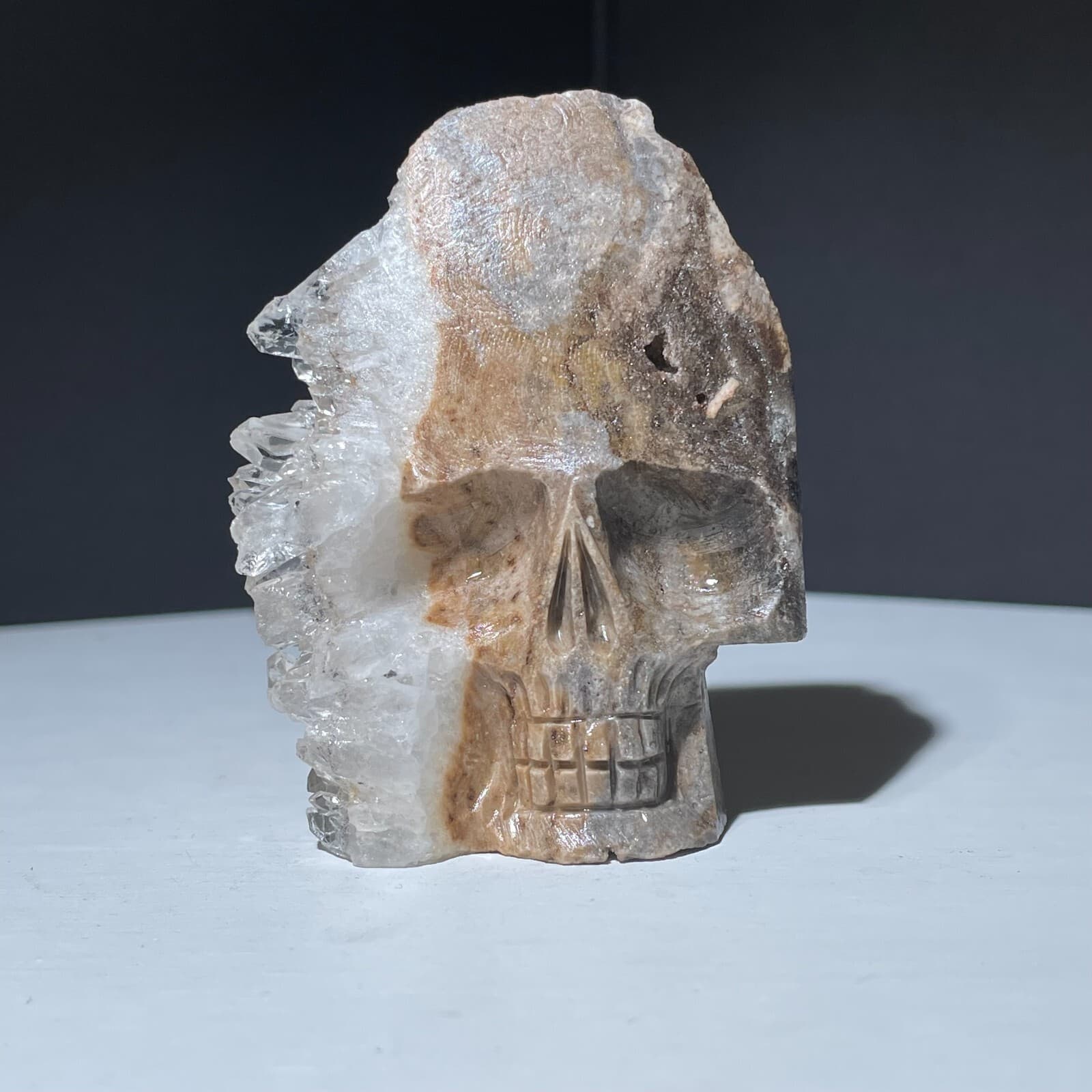 Hand Carved ! Natural Clear quartz crystal cluster skull face specimen