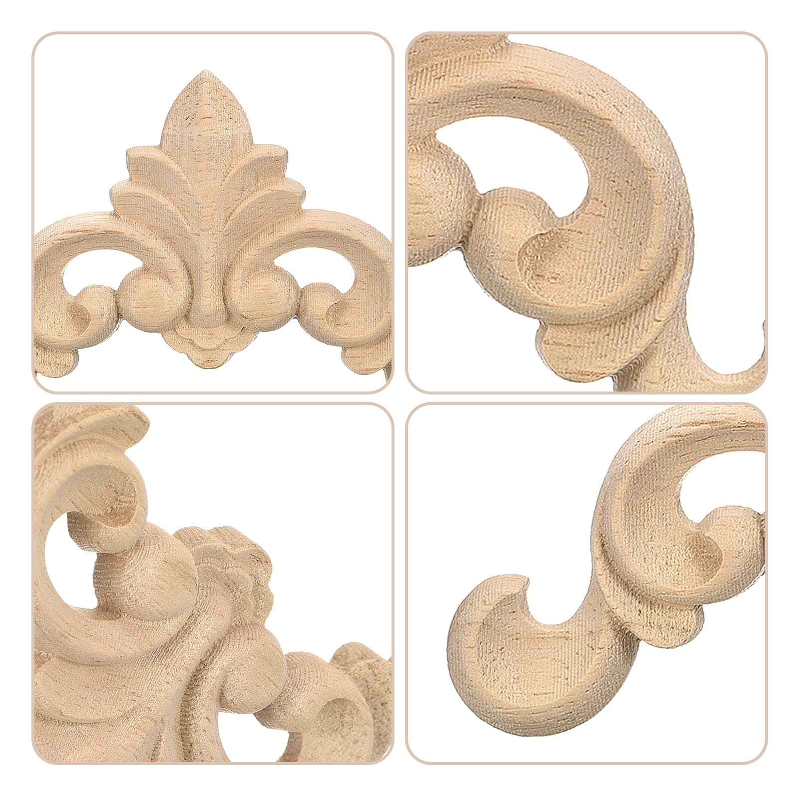 6Pcs Wood Carved Appliques Unpainted Decorative Corner Carving Decals 4cm x 4cm 5