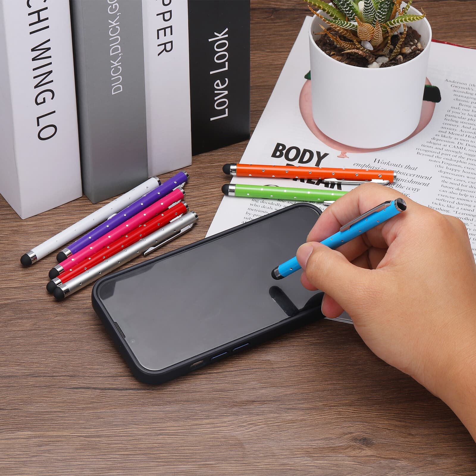 10pcs Glitter Stylus Pens for Touch Screens Metal Capacitive Pen, Rose Red 6