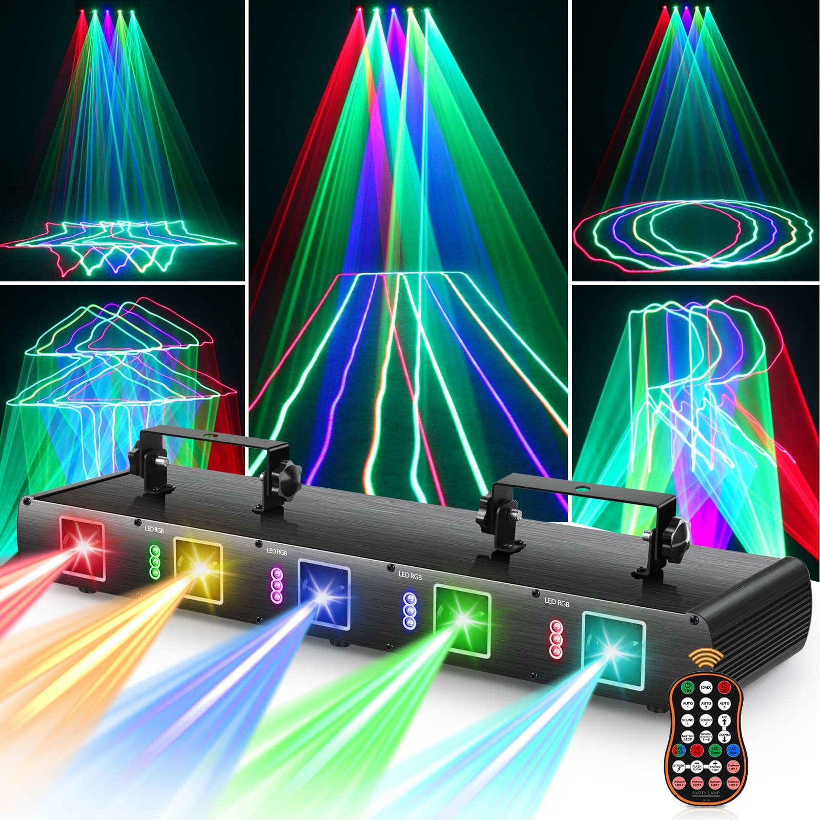 5 Lens 5 Beam RGBYC Party DJ Laser Stage Light w/Remote Projector DMX Disco Show 2