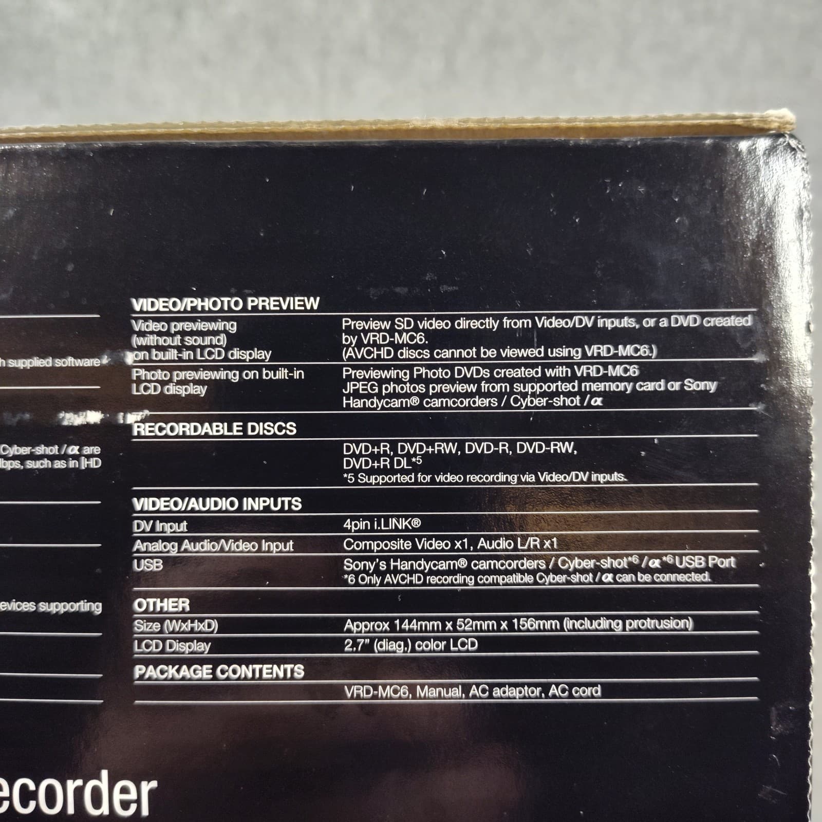 SONY VRD-MC6 Multi Function DVD Recorder NIB Open Box Never Used 5