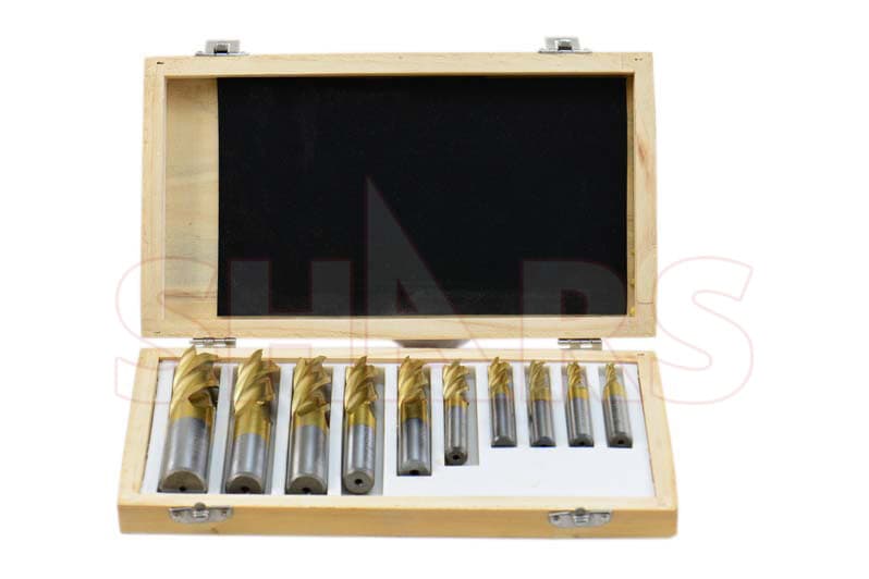 Shars 10 Pcs 3/16-3/4" HSS Four 4 Flute Tin Coated HSS Single End Mill Set S} 2