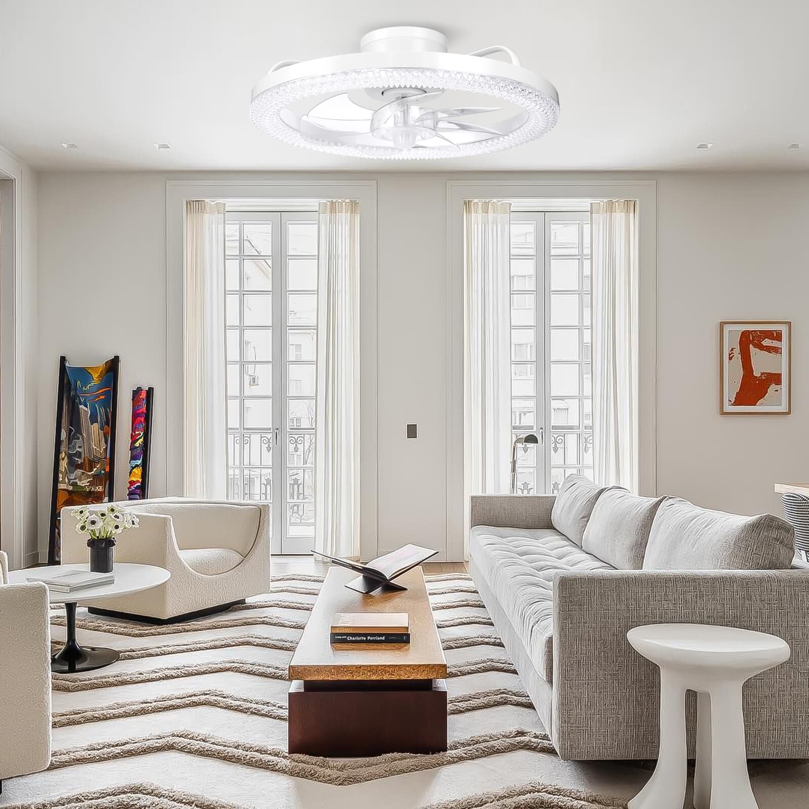 16.5" Modern Flush Mount LED Ceiling Fan With Lights Remote & APP Control kit