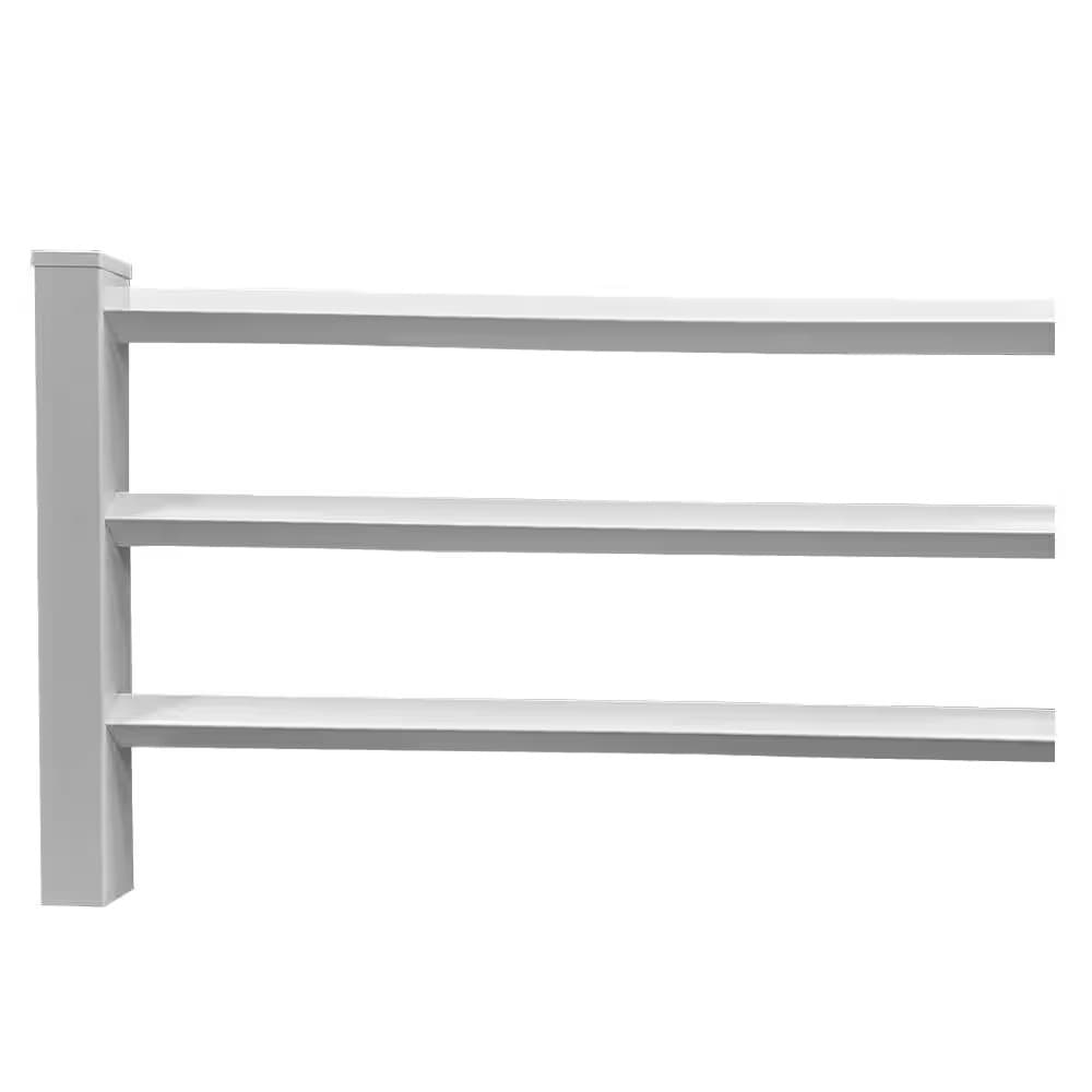 4 Ft. X 8 Ft. White Vinyl 3-Rail Diamond Fence Panel with 3 Rails, Post and Cap 3