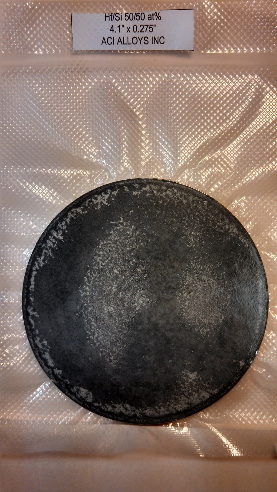 Hafnium/Silicon Hf/Si 1:1 at%, sputter target 4" diam x 7mm thk, 99.9% pure