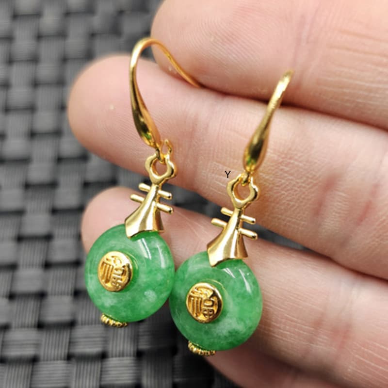 Green Jade Button Jade Stone Earrings and Earrings Green Jade Earrings for Women