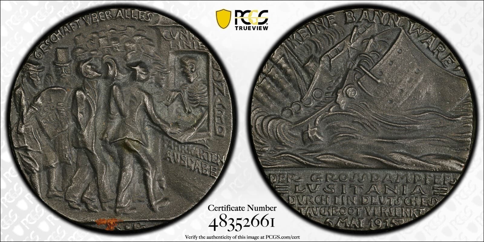 Germany -  1915 "Sinking of the Lusitania" Iron Medal - PCGS MS61 5