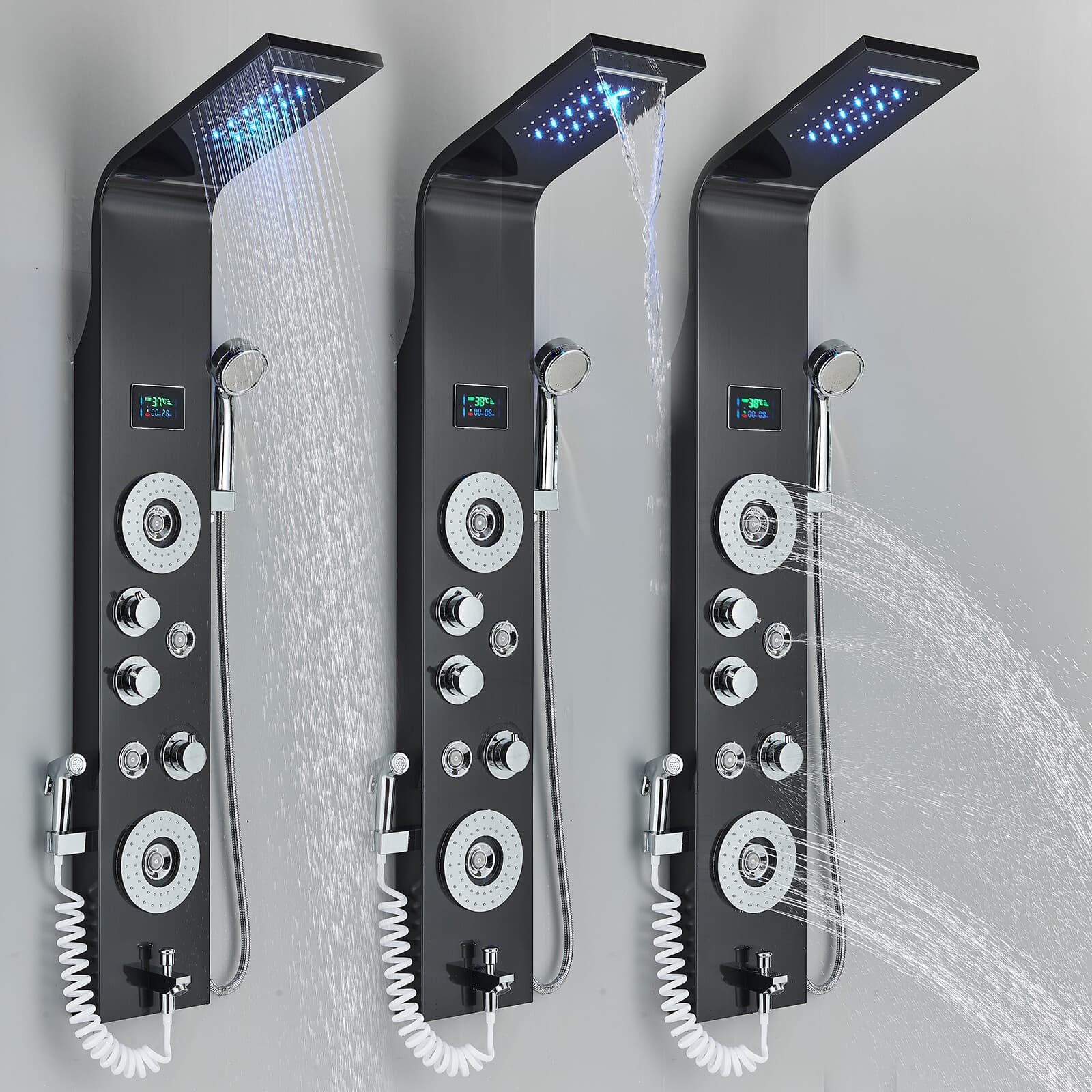 Stainless Steel LED Rain&Waterfall Shower Panel Tower System Massage Body Jets 2