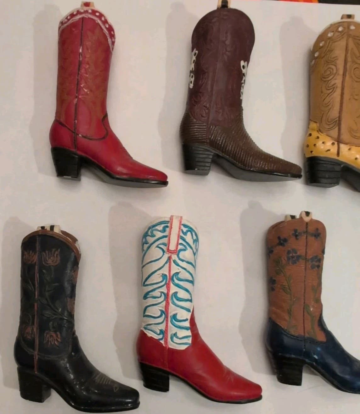 Lot of 9 Miniature Cowboy Cowgirl Boots Resin Figurine Collectible Western 6
