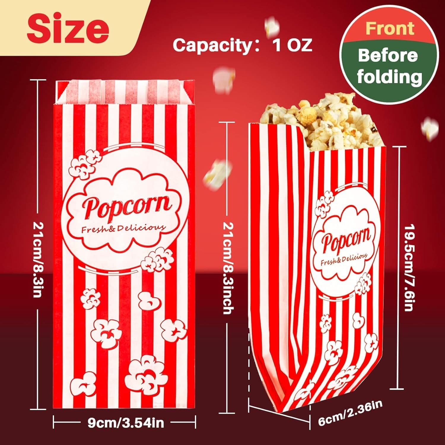MAQIHAN 100 Popcorn Bags Individual Servings - Disposable Paper Bags...  2