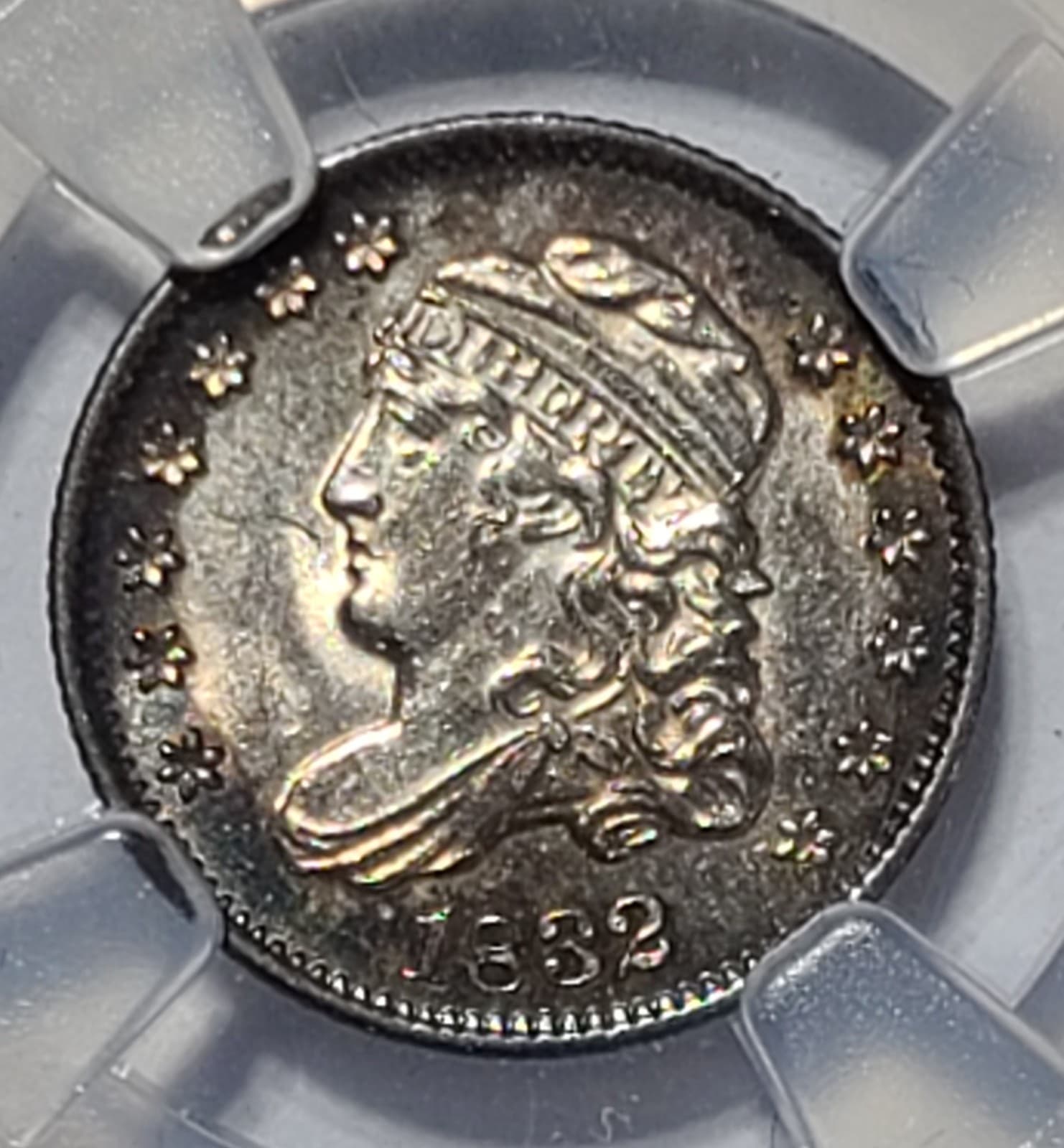 1832 H10C LM-5 Capped Bust Half Dime NGC MS62 Gorgeous Toning 3