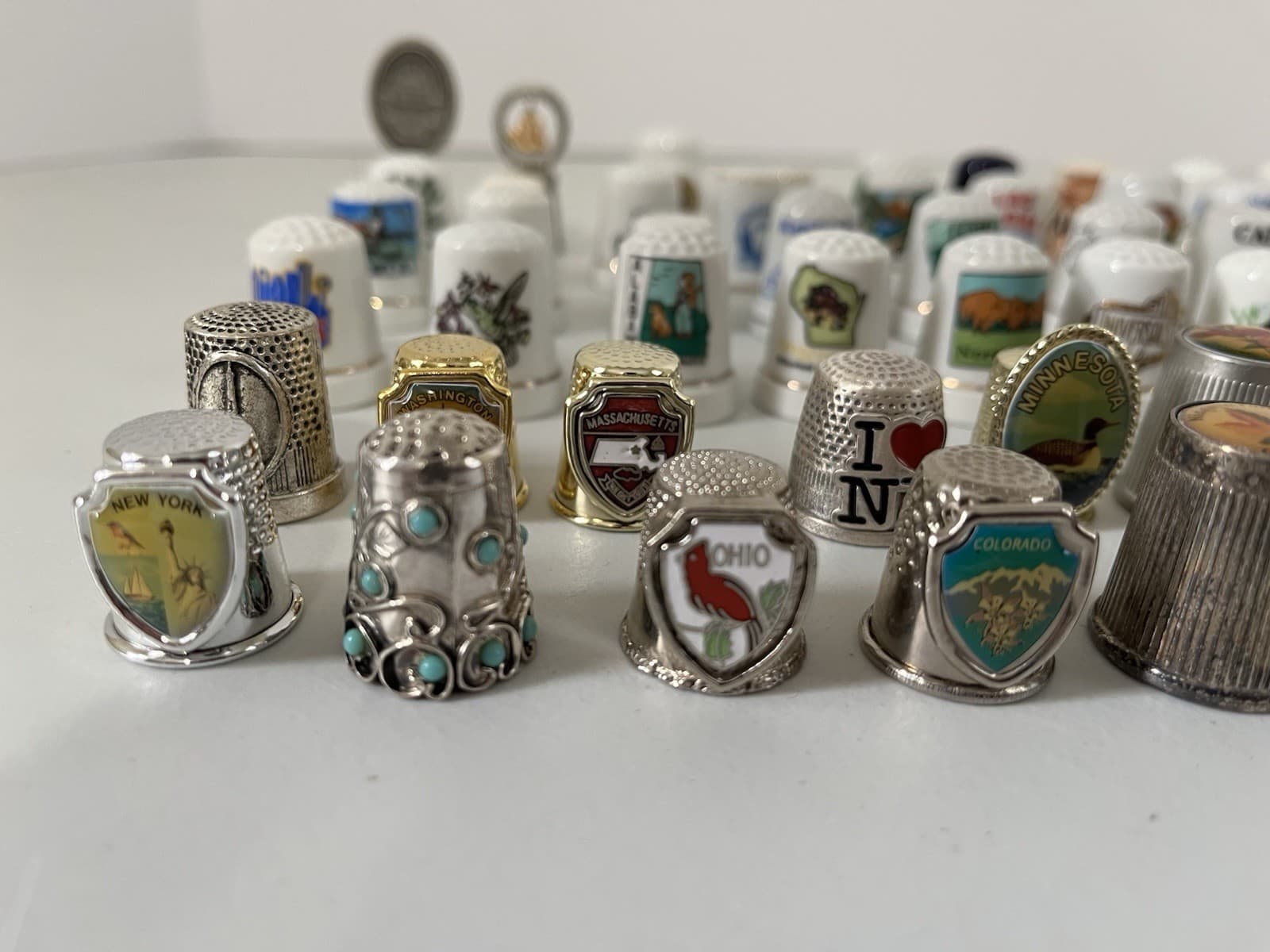 Lot Of 60 Thimbles - Metal • Ceramic • Porcelain • Mixed - Vintage  Souvenir 2