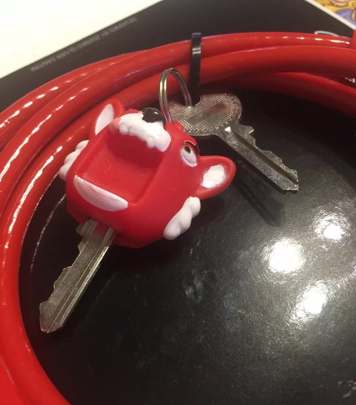 child kids bike cable lock 2 keys red cat face 4