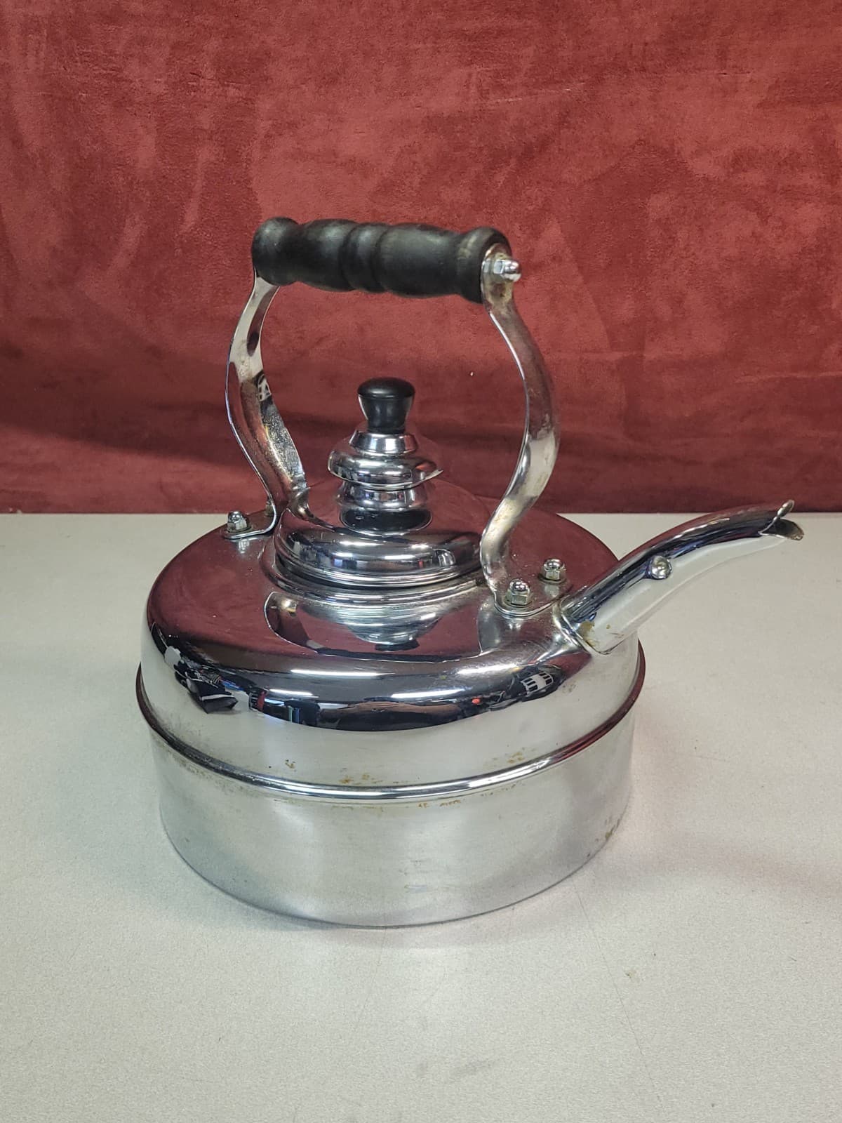 The SIMPLEX Patent Whistling Tea Kettle Solid Copper Chrome England Wood Handle 2