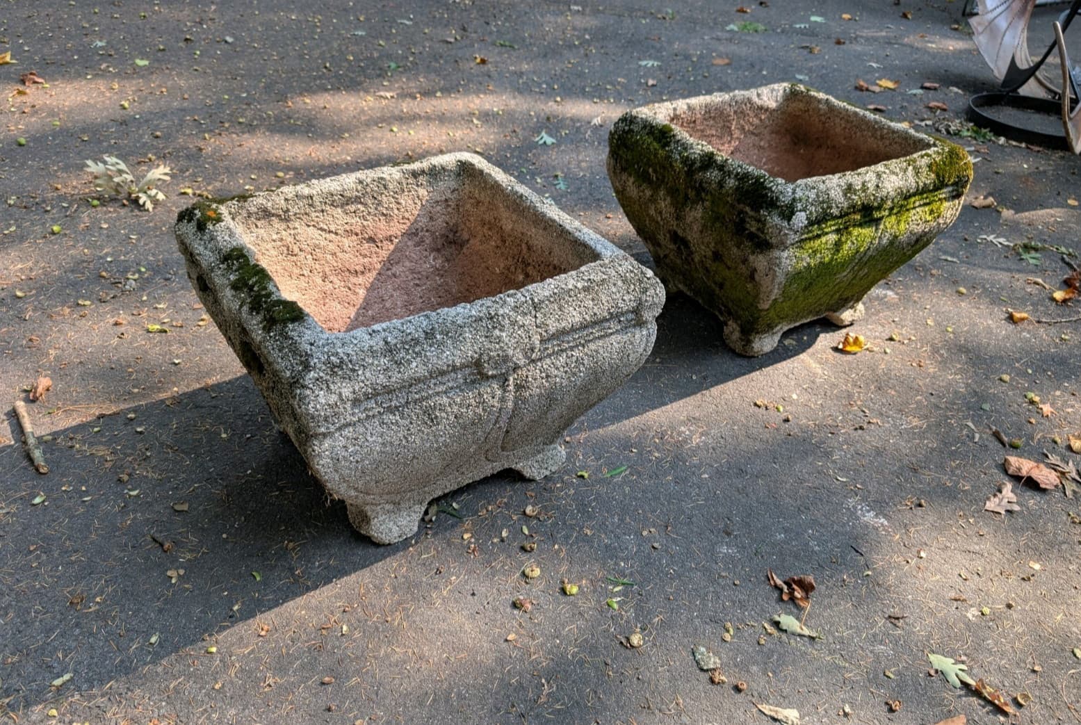 Pair Old or Antique Large Concrete Garden Planters 20" x 20" x 16" 5