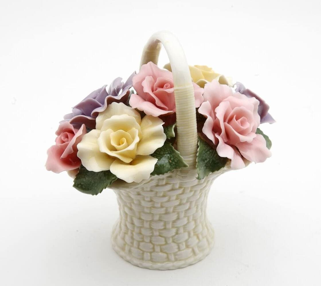 Ceramic Rose Flowers Basket Figurine, Wedding Décor or Gift, Anniversary Décor o 4
