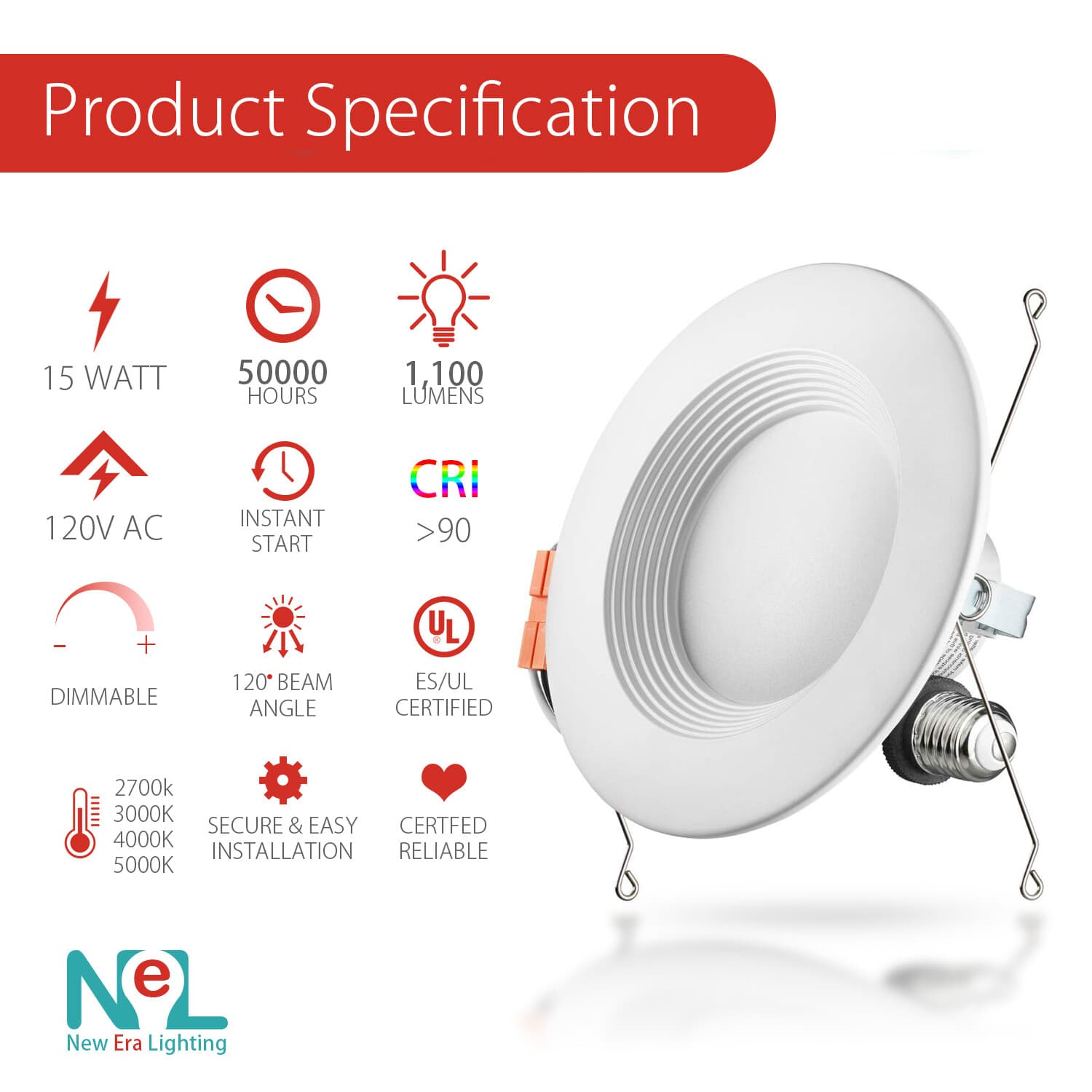 1-72 X 5/6 inch 15W Recessed DownLight Baffle LED Dimmable Retrofit 2