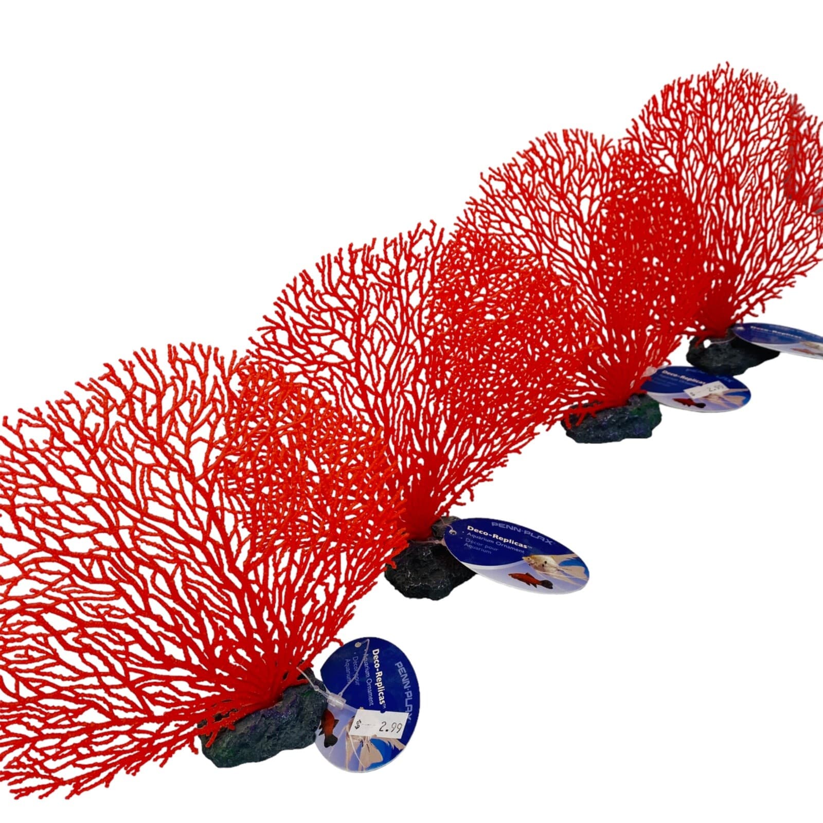 Penn-Plax Red Fan Coral 4 pack Red Aquarium Fish Tank Plant Foliage Decoration 4