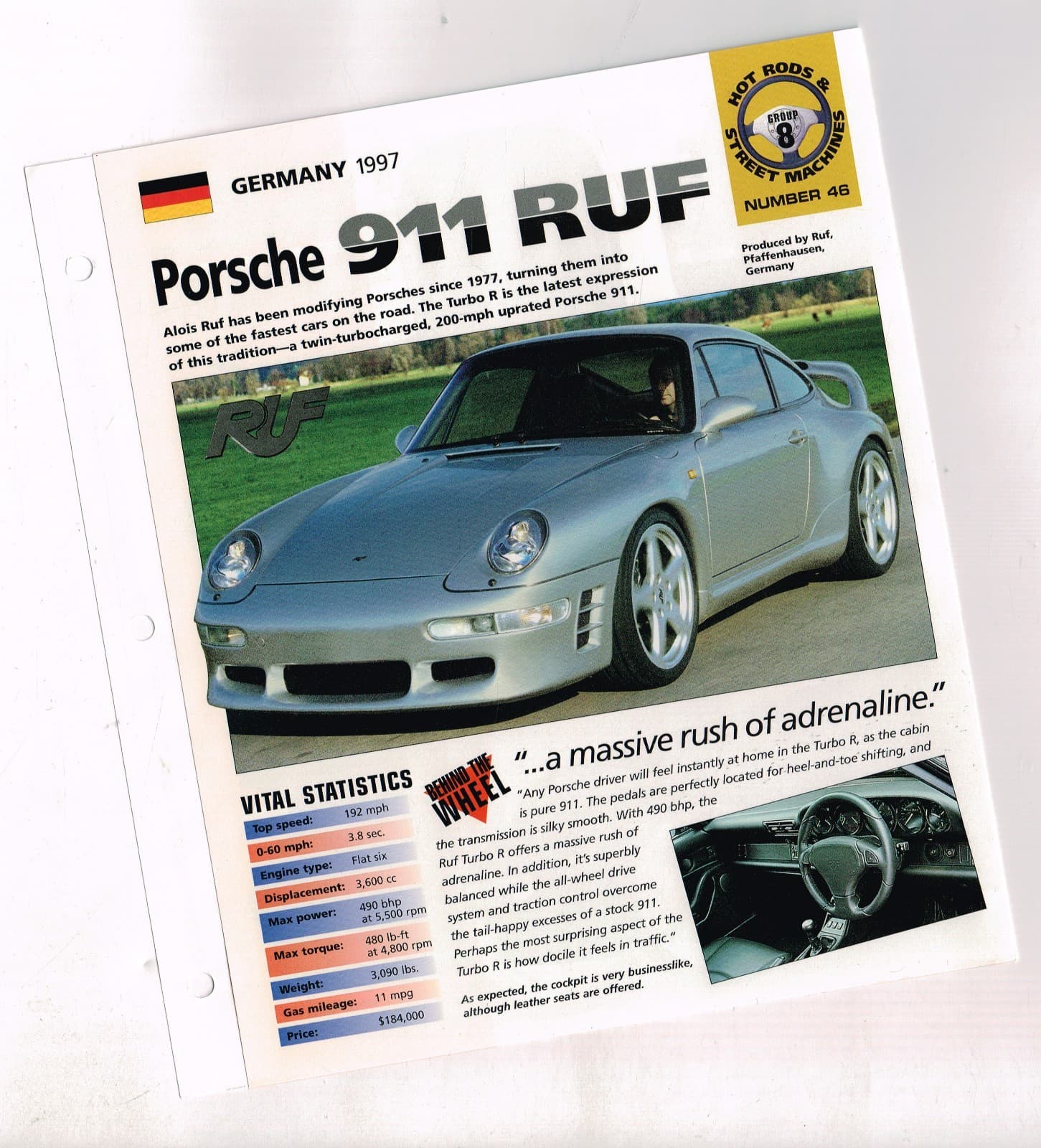 1997 PORSCHE 911 RUF Turbo SPEC SHEET/Brochure/Catalog 2
