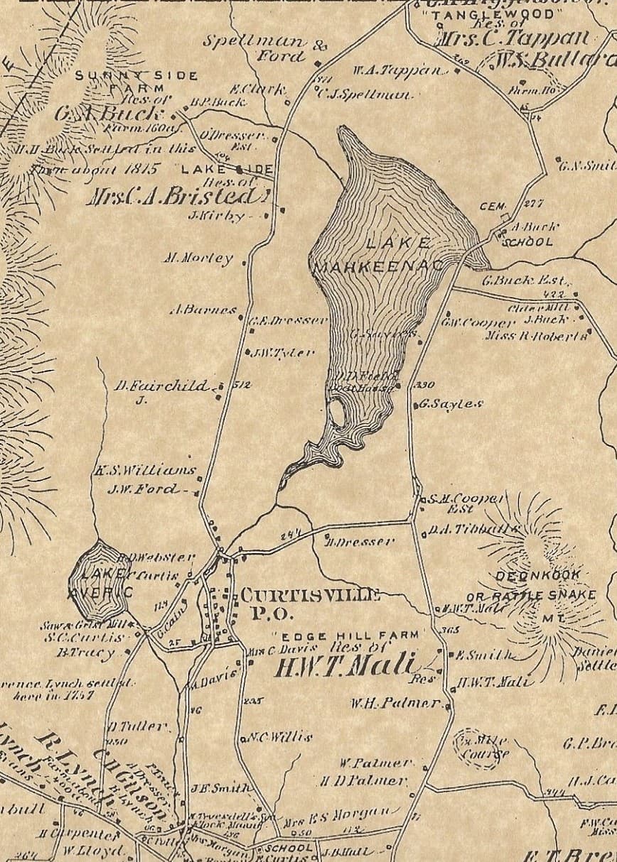 Stockbridge Glendale Interlaken MA 1876 Map with Homeowners Names Shown