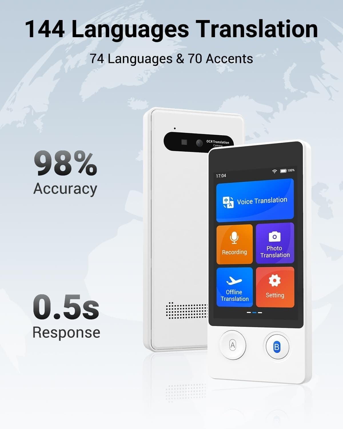 Language Translator No WiFi Needed Two-Way Real Time Voice Translation 144 Langs 2