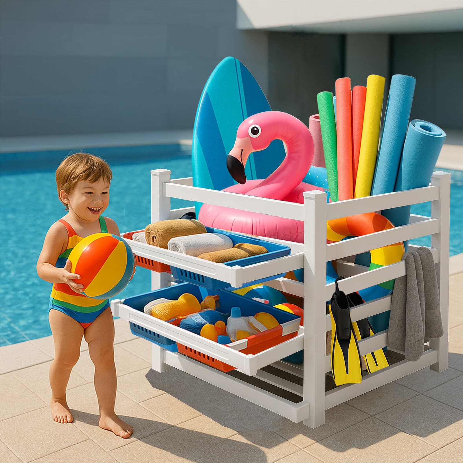NAIZEA Pool Storage Bin 65"Wx45"Lx39" H PVC Vinyl Pool Float Storage Organizer